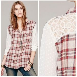 Free People | Plaid Clip Dot Button Down Blouse